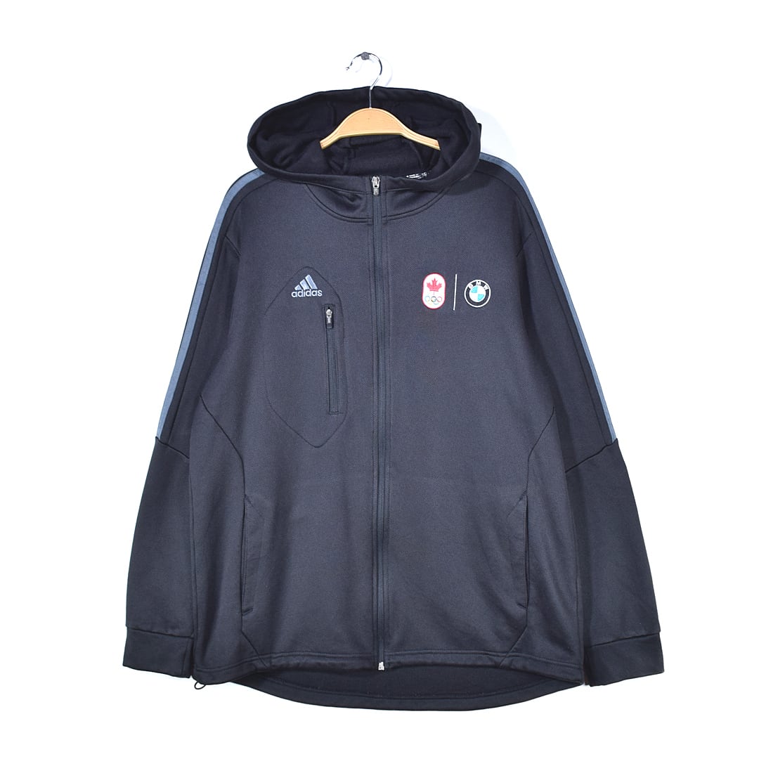 アディダス 別注品 カナダオリンピック BMWスポンサー トラックジャケット CLIMAWARM ジャージ ブラック 黒 adidas メンズL 古着 @CK0210