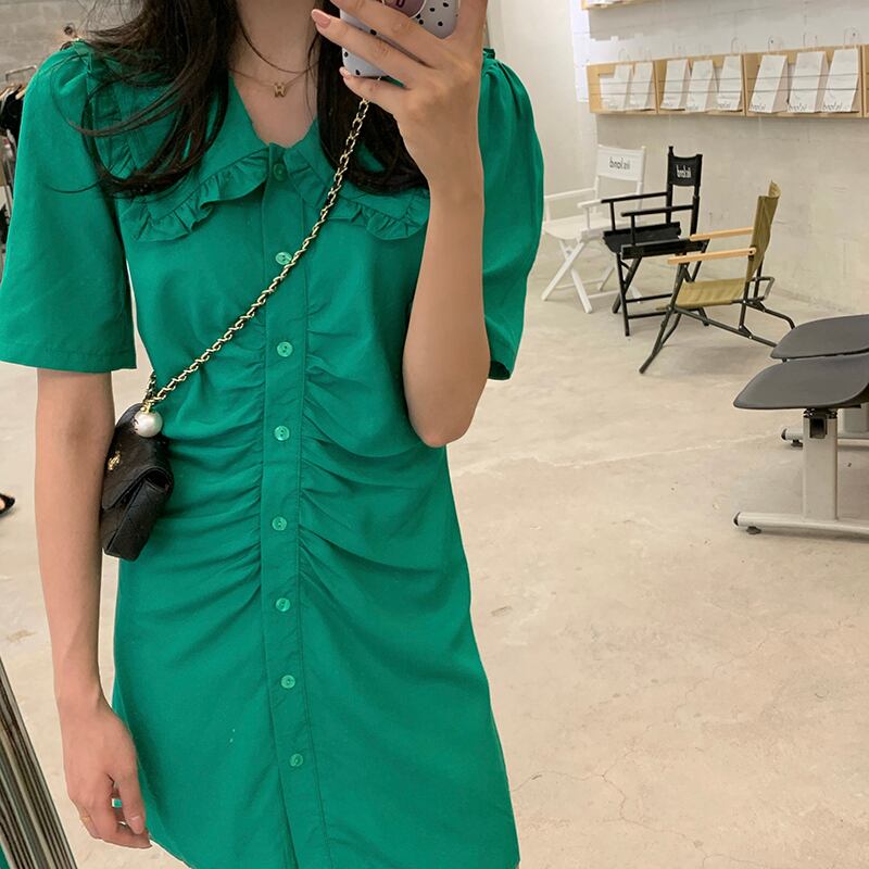 カラードレス サマーソリッド ハイウェスト薄手Aラインスカート 夏物 ソリッドカラー ビッグFスモールZ韓国78059951495