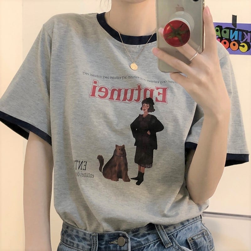 送料無料】古着テイスト♪ リンガー Tシャツ パイピング プリント バイ