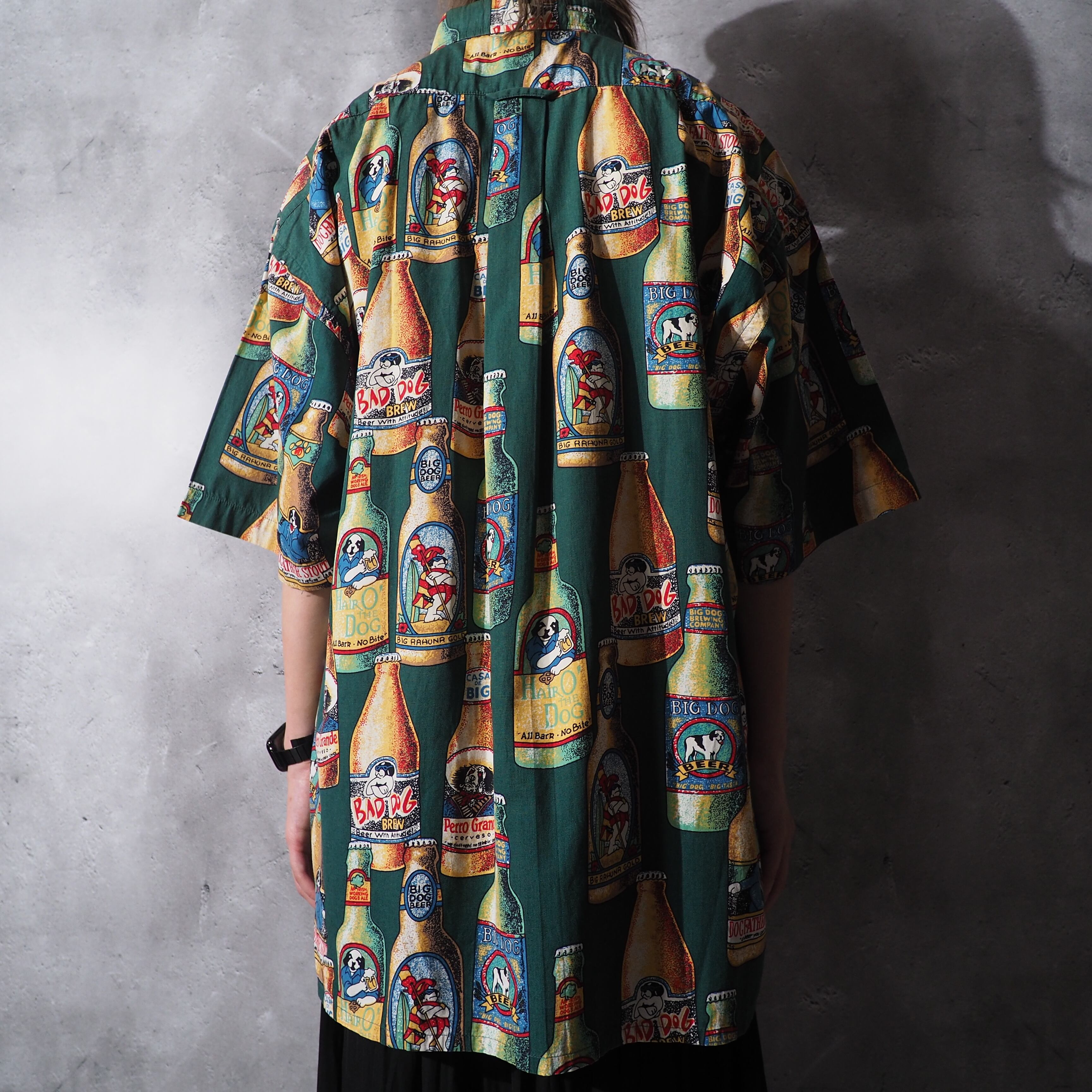 1990s ” Liqueur Big Dogs ” printed cotton button down shirt