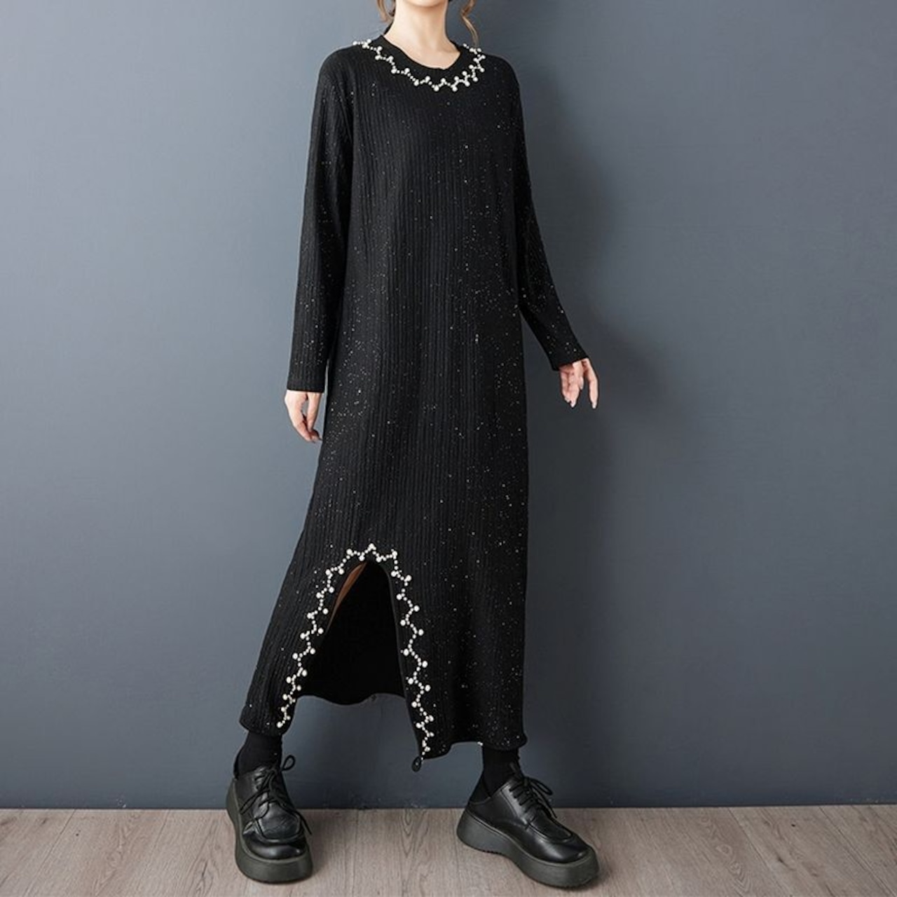 ビジュー スリット グリッター ワンピース 00268