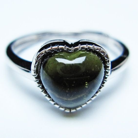モルダバイト リング モルダウ石 指輪 ハート フリーサイズ 12号 一点物 メール便可 [M便 1/20] 199-716