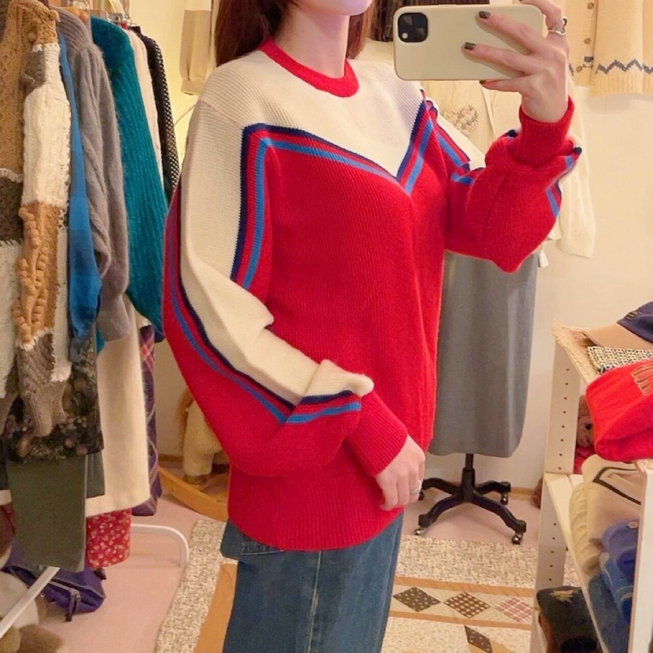 red white line jersey knit po