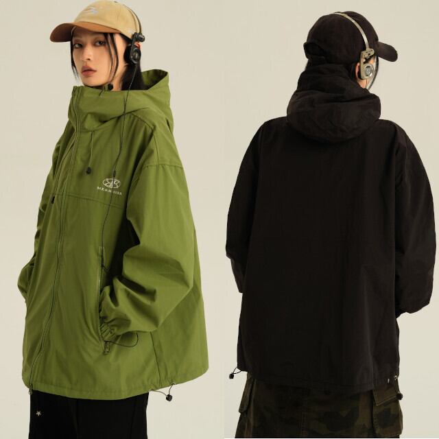 ブルゾン レディース アウター フード付き あたたか オーバーシルエット おしゃれ カジュアル かっこいい ストリート ロゴ シンプル ブラック/グリーン/レッド/ベージュ M/L/XL