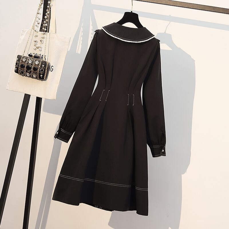 ワンピース 通勤 黒 シャツワンピース 大きいサイズ 長袖 ブラック L Xl 2xl 3xl Dresszone