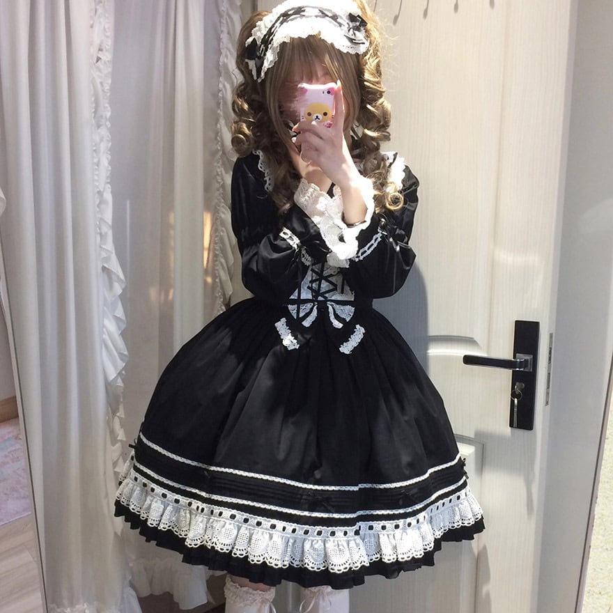 ゴスロリ エプロン バックリボン×フリル メイドスタイル｜WithU