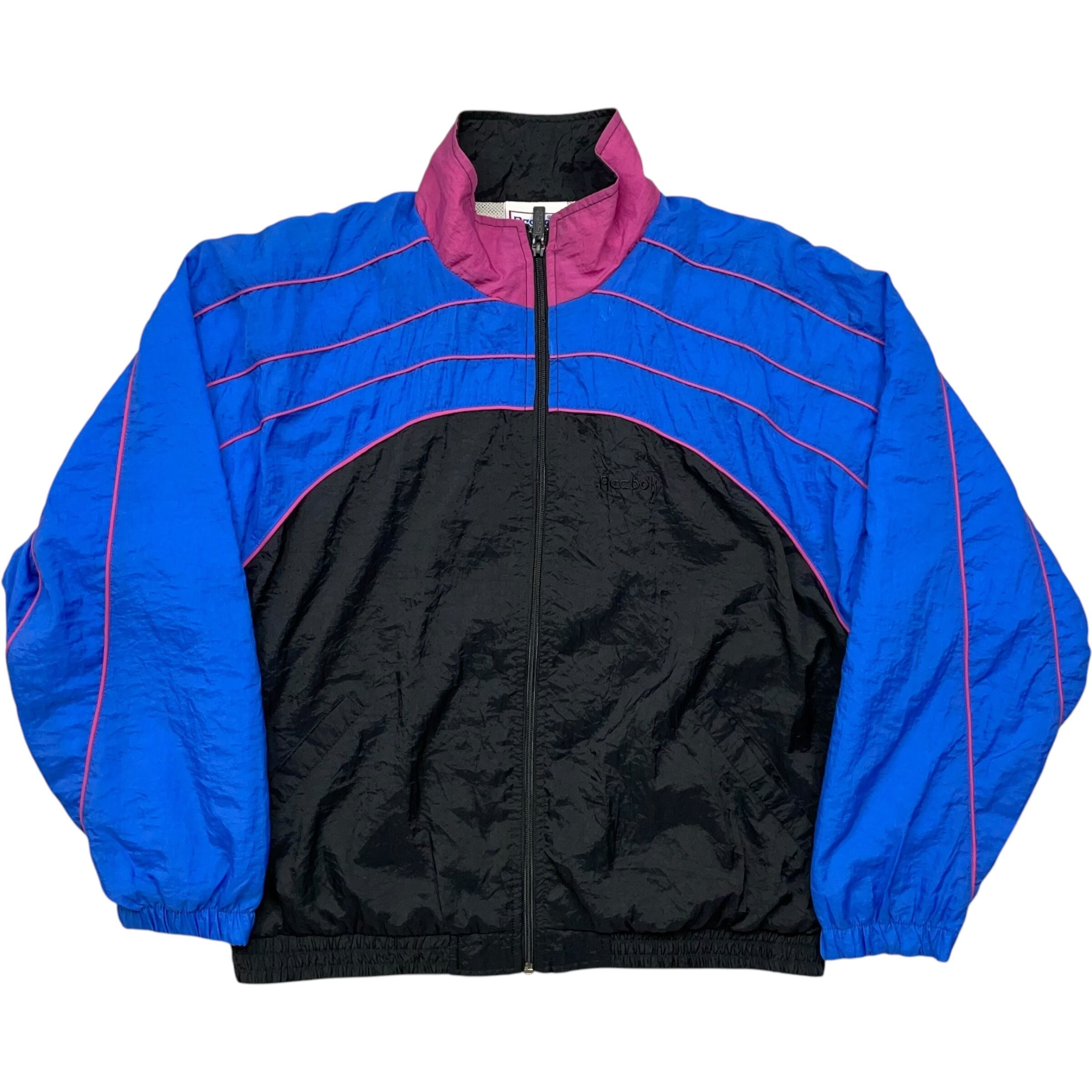 《M》 Reebok リーボック ナイロンジャケット ワンポイント ブラック ブルー no.5156