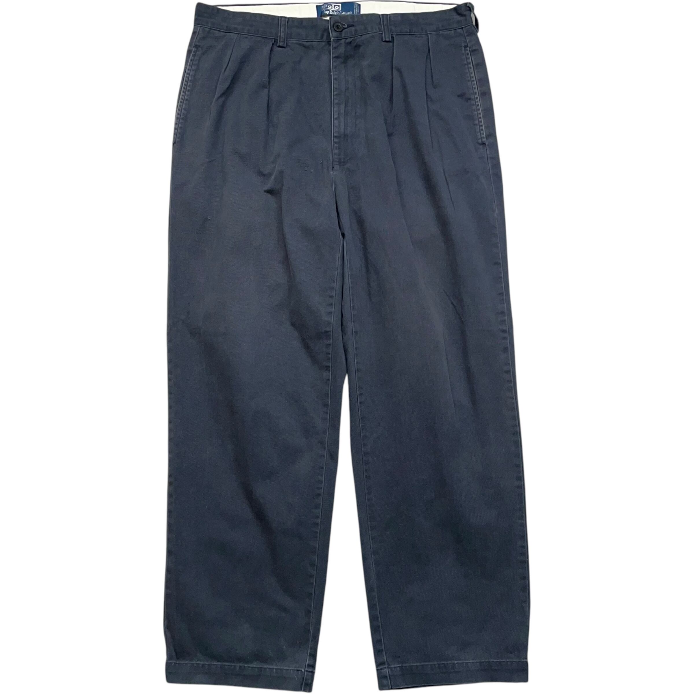 《実寸 W35L29》 Ralph Lauren ラルフローレン ANDREW PANT ポロチノ チノパン ツータック ネイビー 90年代 vintage no.5926