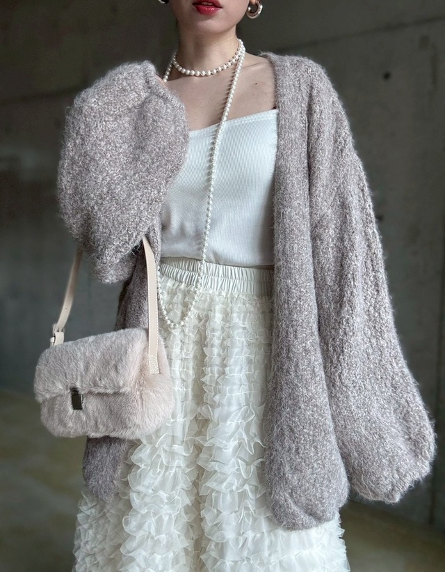 【12/24 21:00〜】袖ボリュームオープンニットカーディガン【ライトベージュ】