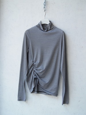 raiMu Border Gather Long Sleeve T-shirt White【RA-23SS1-2-F-WH】