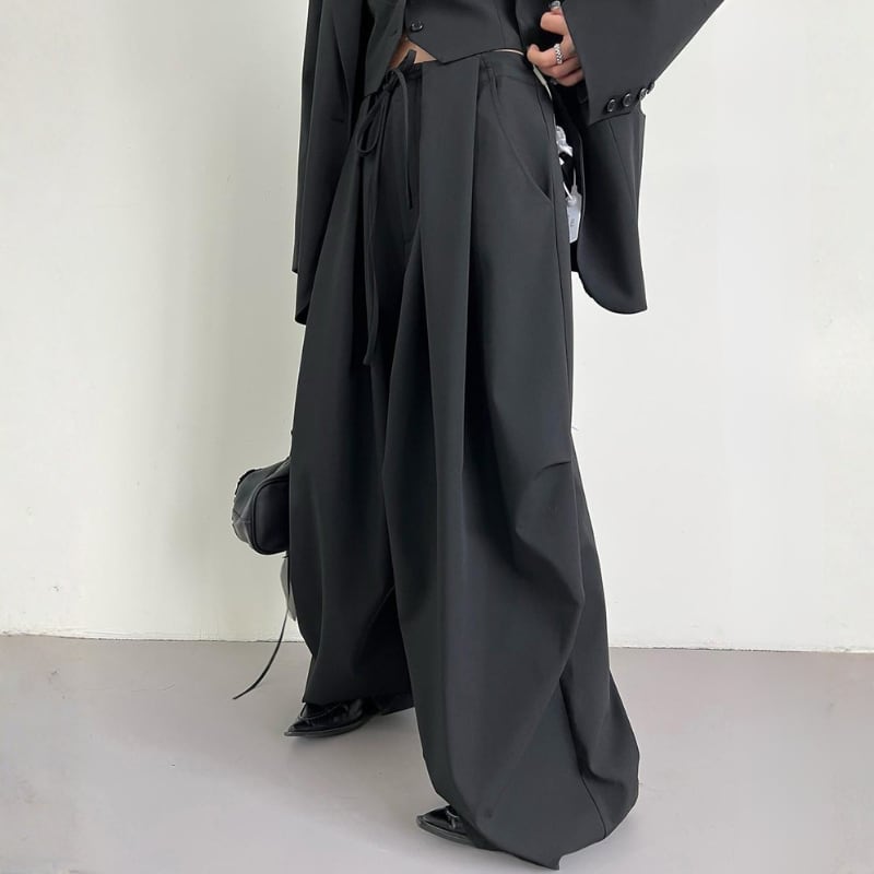 Drawstring wide tuck pants 2 colors V2624