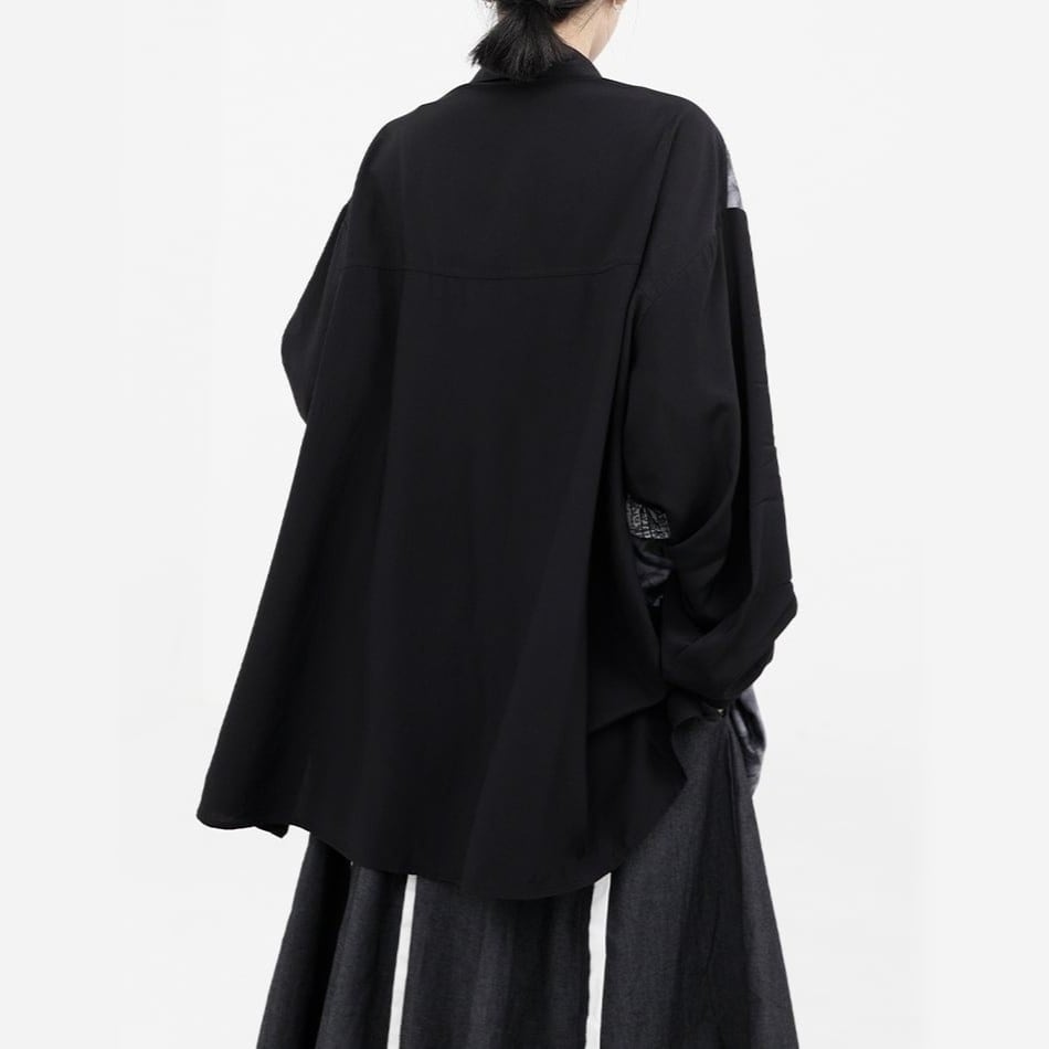 Chic Patchwork Long Shirt / シック パッチワーク ロング シャツ