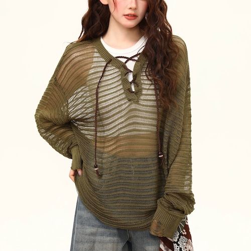 lace-up mesh knit　レースアップメッシュニット　J2140