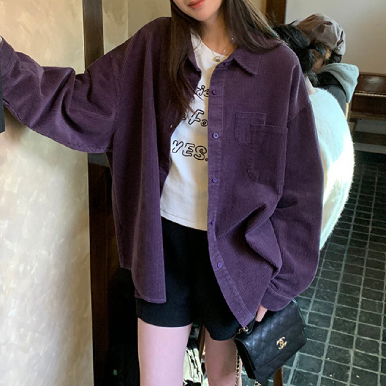 Corduroy long sleeve shirt S499