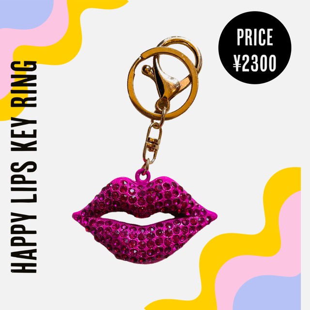 Happy lips key ring pink