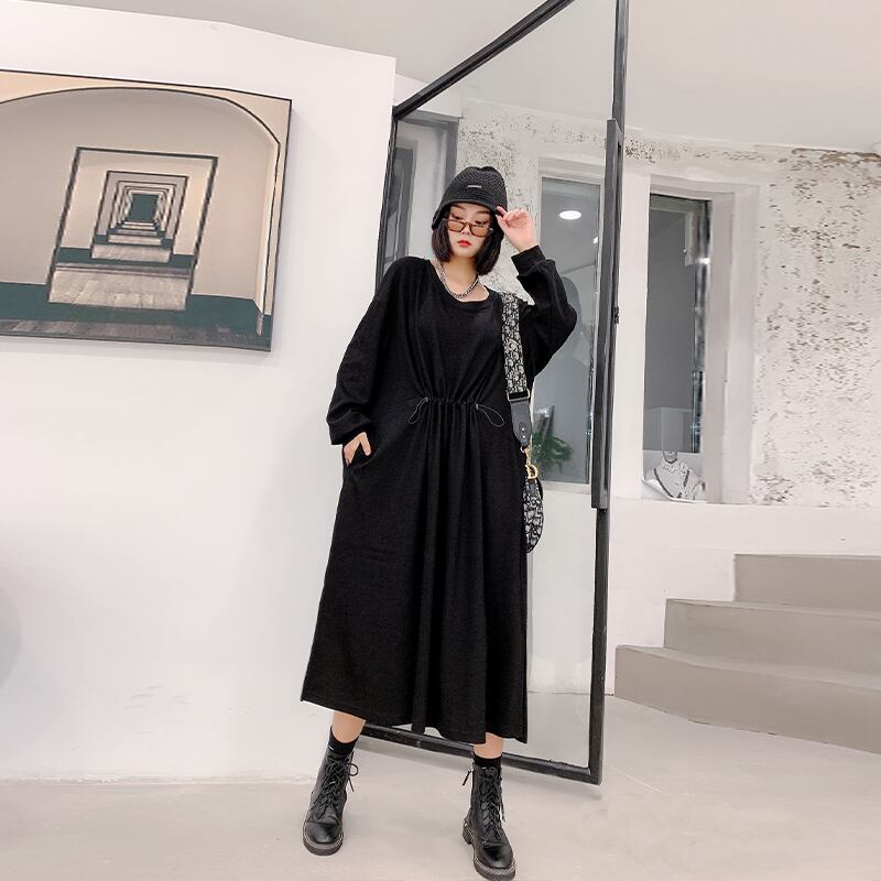 2020新しい脂肪姉妹ドレス大きいサイズの緩い女性の秋の摩耗脂肪腹カバーウエスト長袖ストレートスカート ミックスインファッション59312267925