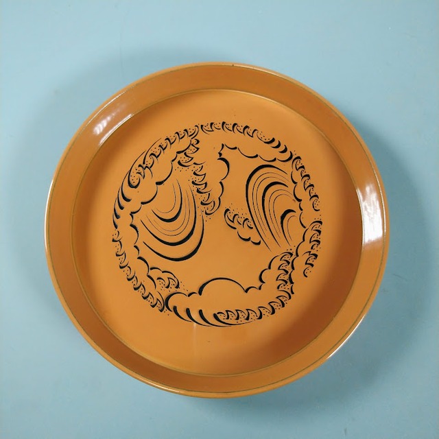 輪島塗 色漆 彫模様 からし色 波文 菓子皿 5枚セット 銘々皿 取皿 お皿