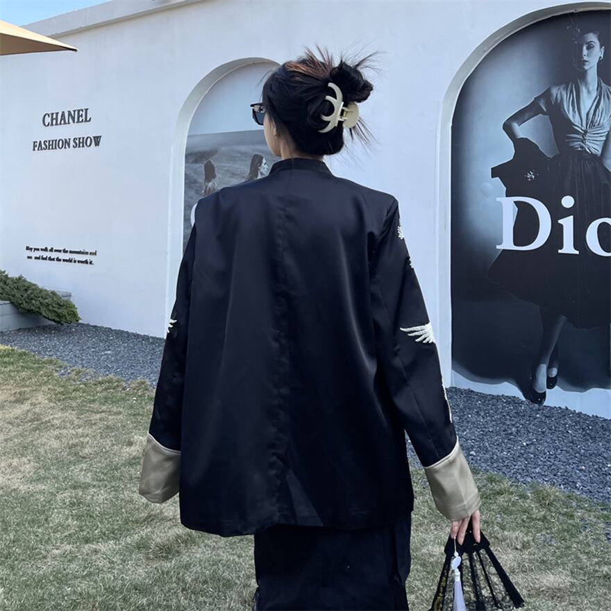 チャイナ風ジャケット カーディガン アウター 鶴 闇かわいい バンギャ