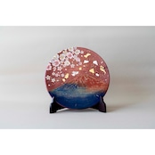 【飾り皿】赤富士に桜 Ornamental plate for wall hanging
