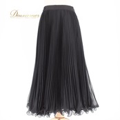 社交ダンス 衣装 スタンダード スカート レッスンウェア レディース 黒 プリーツ ブラック系 無地 シンプル フォーマル 上品 気品 レッスン スタンダードダンス スカートのみ 社交ダンス用衣装 ブラック プリーツスカート チュール風 シフォン風 モノトーン 黒無地 フォーマルコーデ 大人 上品デザイン シンプルデザイン ダンス衣装 レディースL サイズL Lサイズ ポリエステル素材 ウエストファスナー 伸縮性 体型カバー 黒スカート 後ろファスナー 前ファスナー きれいめ オシャレ 衣装ブラック系