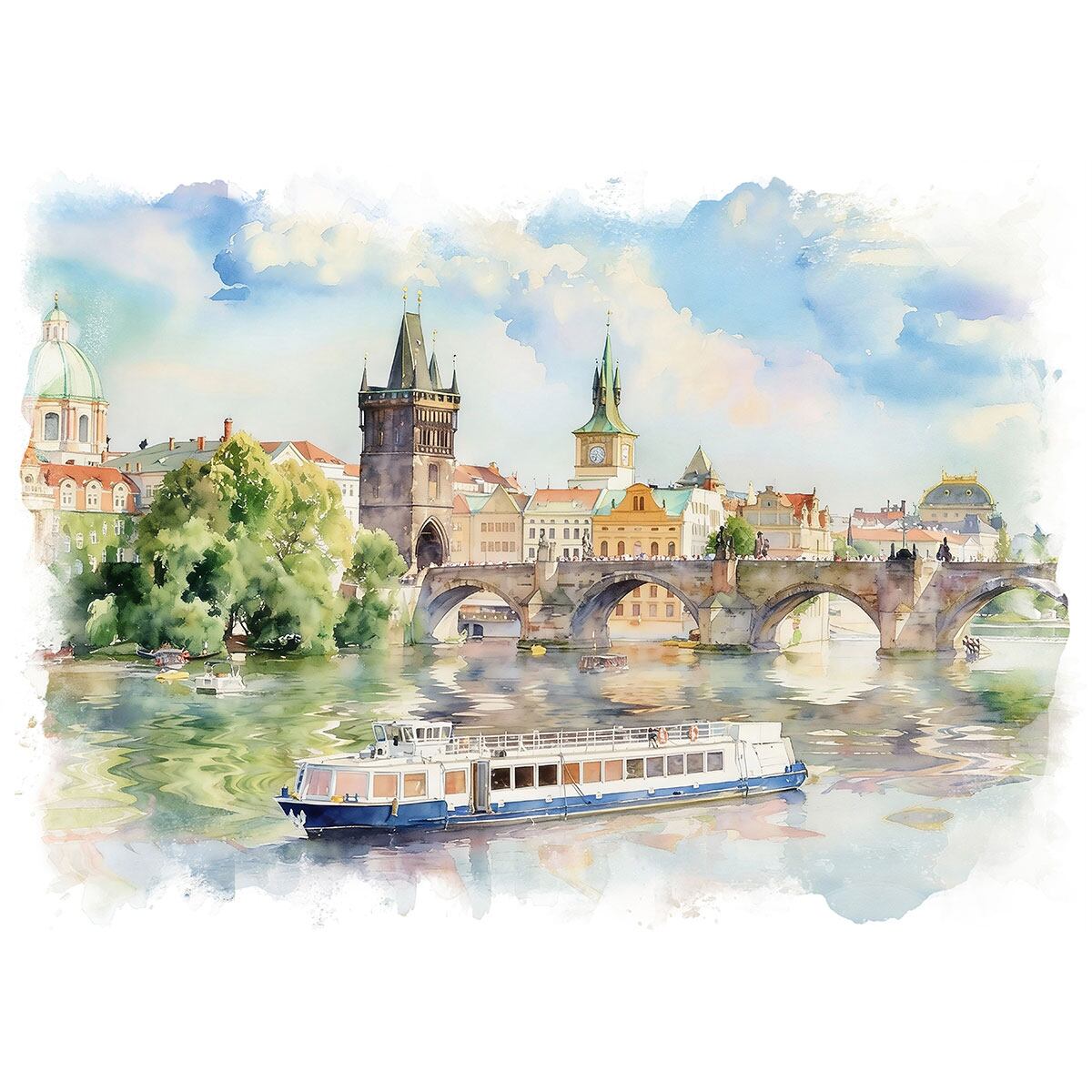 絵画 風景画(街並み) チェコ 秋のプラハ インテリアアート額付き