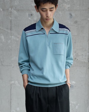 old half zip striped polyester jersey polo shirt / From EUROPE