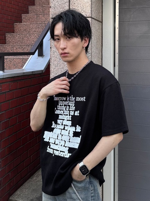 【ALUDE SELECT】lettering summer kint print short sleeve(2color)