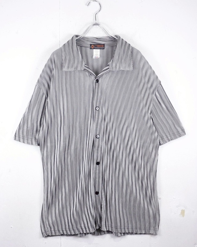 【Caka act2】Monotone Gradation Vintage S/S Open Collar Pleats Shirt