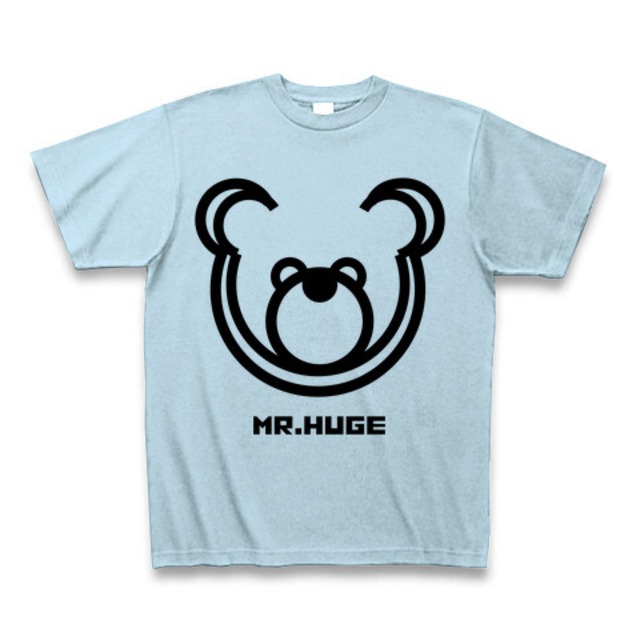 MR.HUGE DOUBLE LINE BEAR（ダブル　ライン　ベア）PRINTED Tシャツ　ライトブルー×ブラック