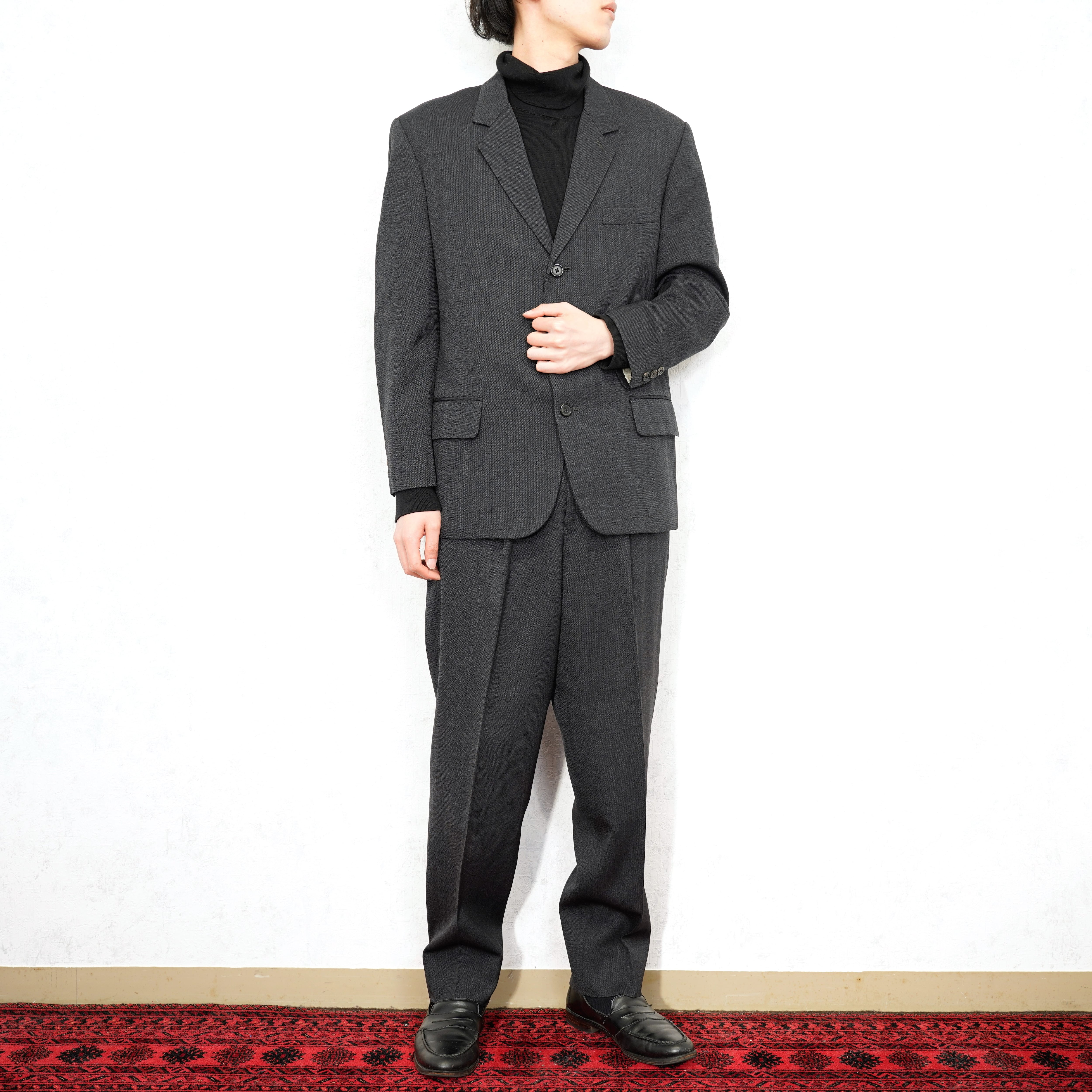 希少デザインヨウジヤマモトスーツセットアップアシメトリーネイビー