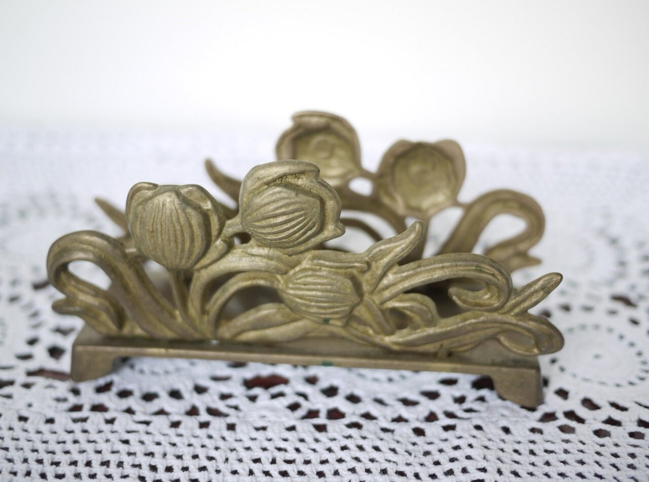 1950年代イタリア製無垢材と真鍮のレターホルダー