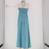 フラダンス 衣装 ワンピース ドレス ブルー系 PUKANA ハワイアンプリント アロハ フラ ダンス レッスン 練習 ボヘミアン かわいい おしゃれ 上品 大人っぽい さわやか ホルターネック リボン ふんわり アロハシャツ カジュアル エレガント リゾート