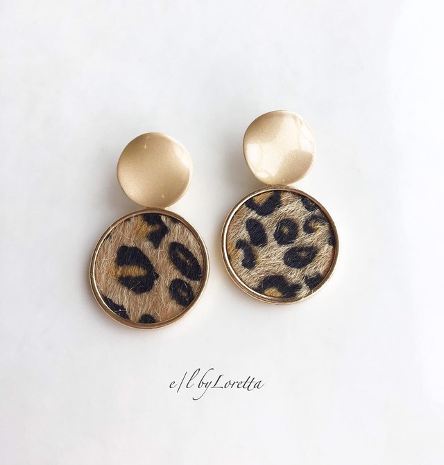 Gold circle × Leopard pierce/earring