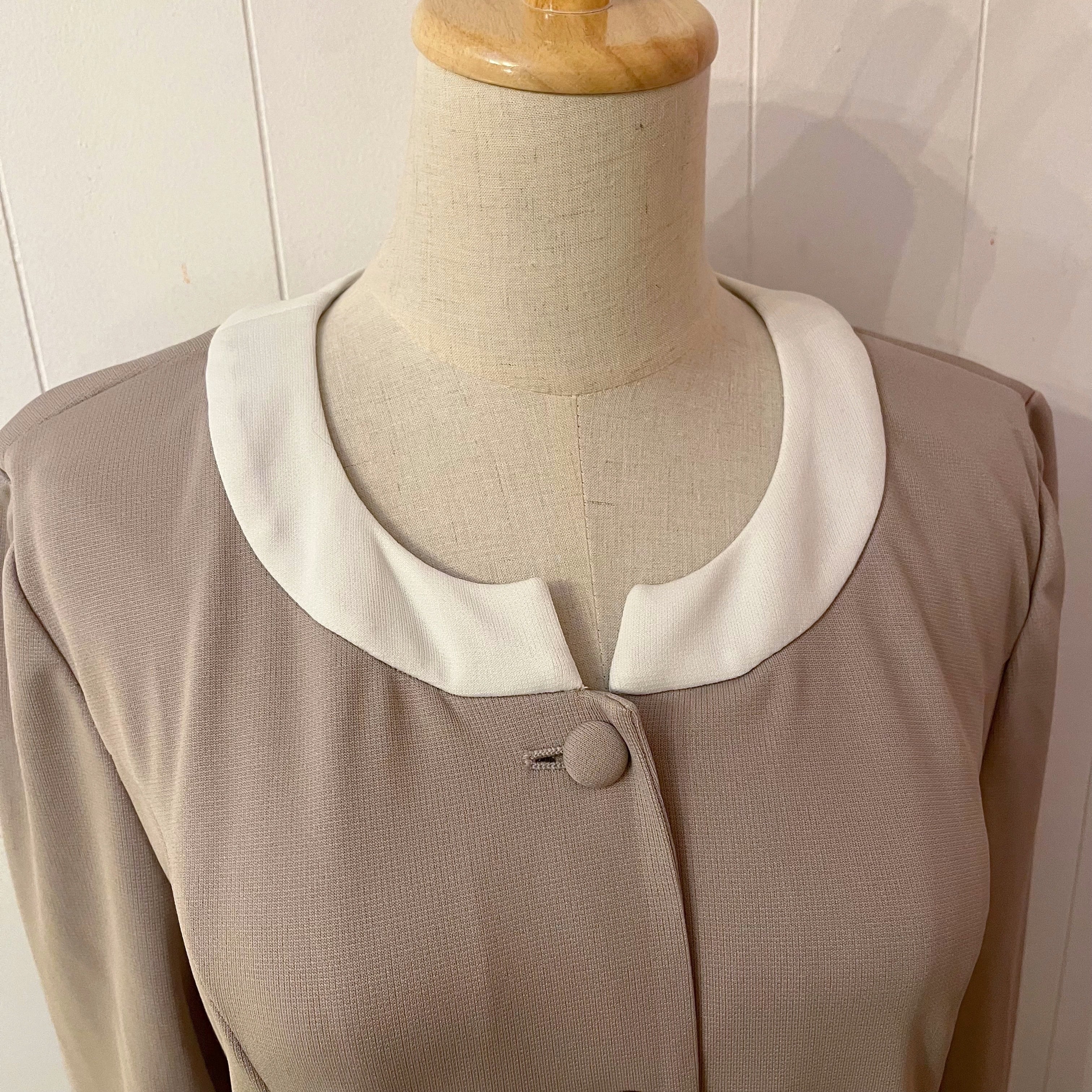 sand beige white cuffs one-piece