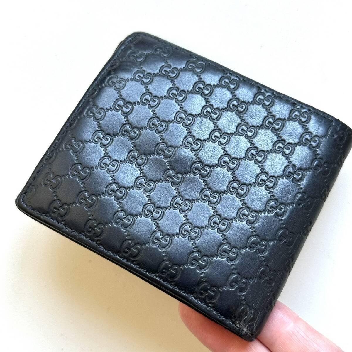 グッチ GUCCI 二つ折り財布 マイクログッチシマ ネイビー | 万福財布