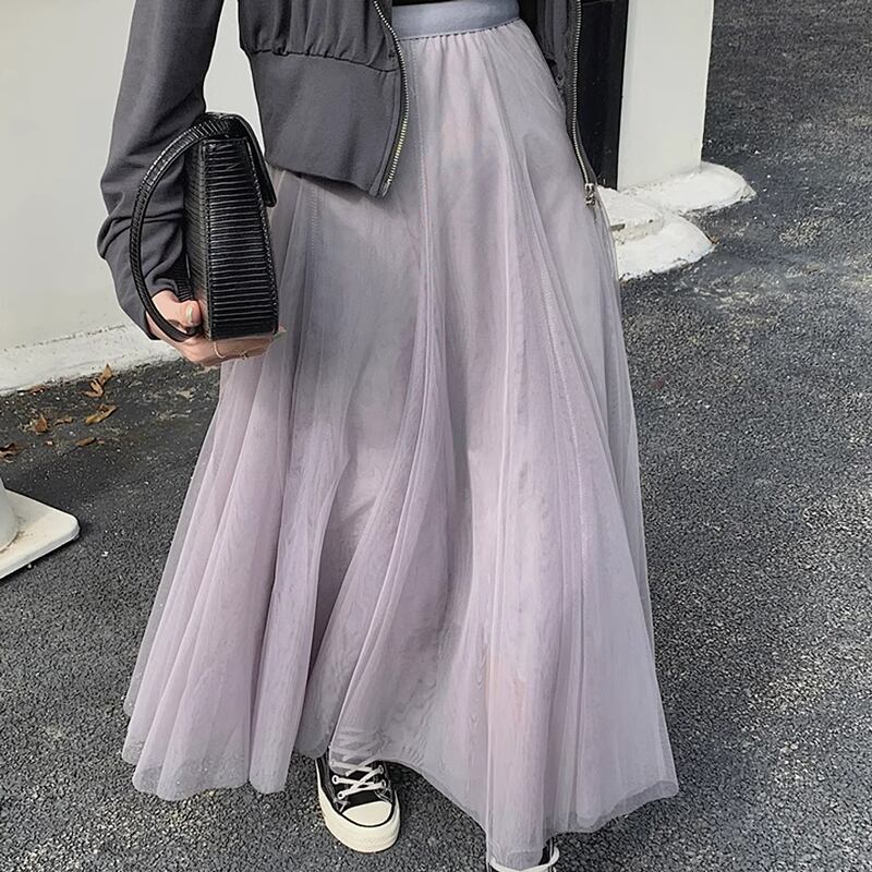 Long flare tulle skirt 3colors RW0326