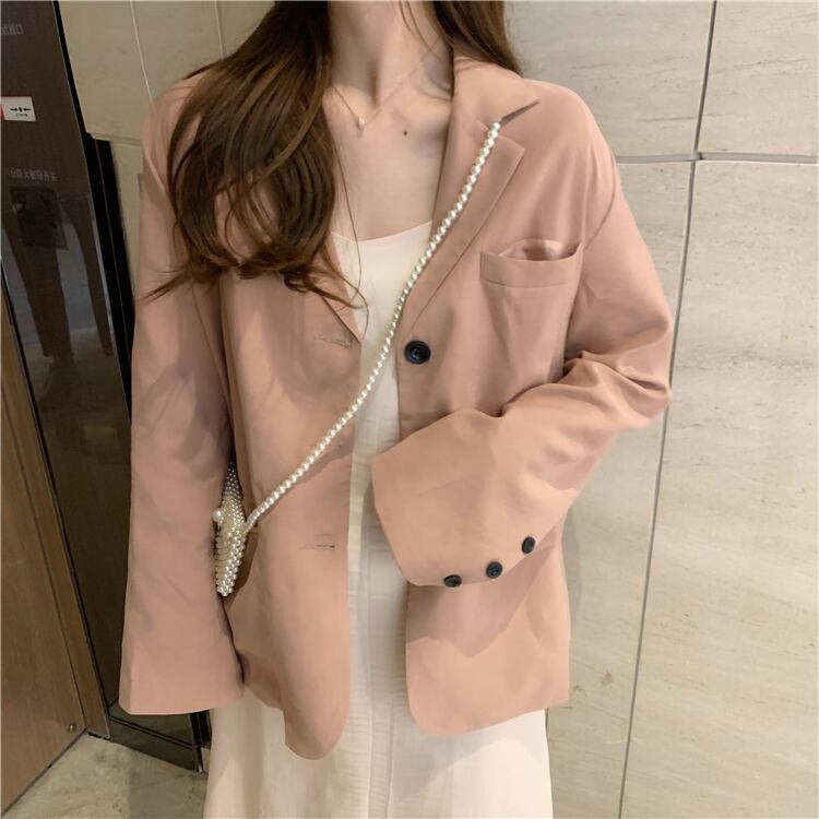 テーラードジャケット くすみピンク ブレザー 韓国 ファッション