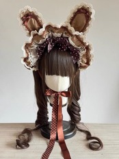 ♡【全9色】MAID うさみみフリルレースリボンハーフボンネット vivid pink ♡