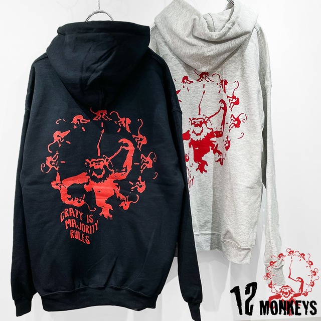 12モンキーズ モンキーロゴ スウェット　パーカー「12MONKEYS」「CMR」映画モチーフ 【裏起毛】 12mk-hoodie-logo