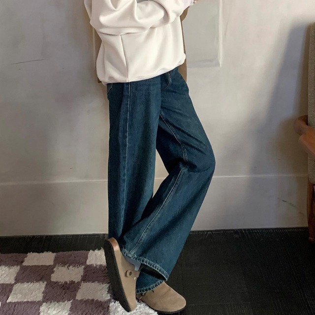 high waist straight wide-leg denim pants J00155