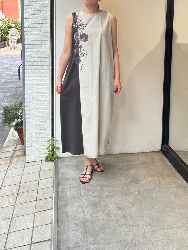 バイカラーペインティングワンピース（ブラウン）