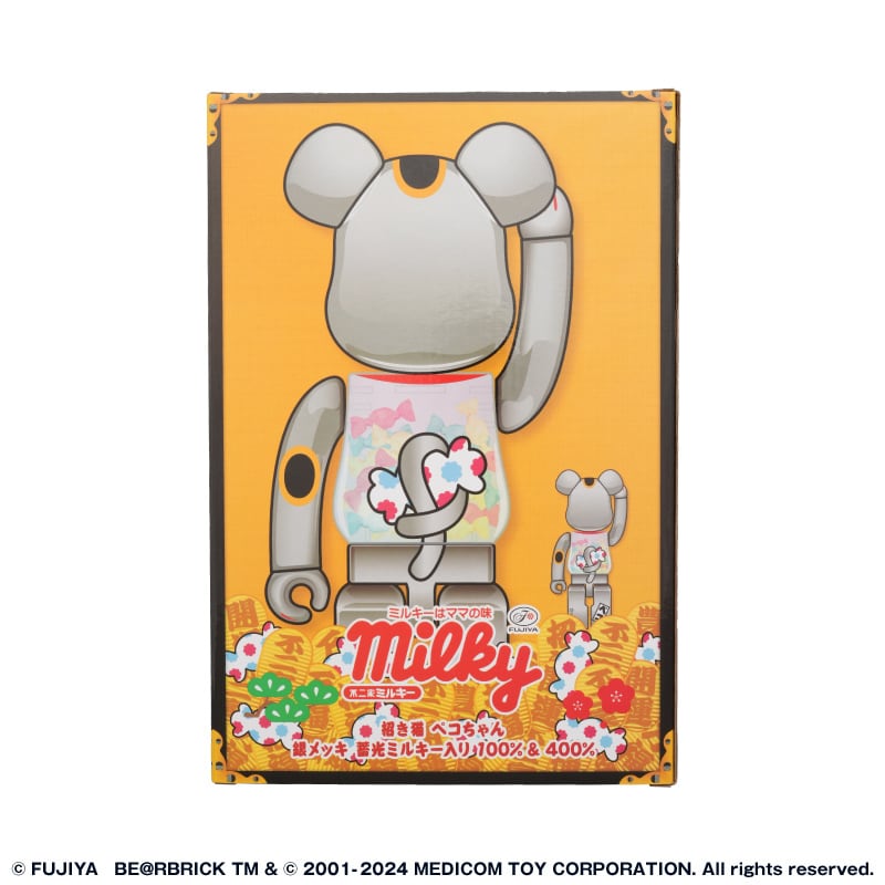 BE@RBRICK 招き猫 ペコちゃん 銀メッキ 蓄光ミルキー入り 100 BE@RBRICK 招き猫 ペコちゃん 銀メッキ 蓄光ミルキー入り 100