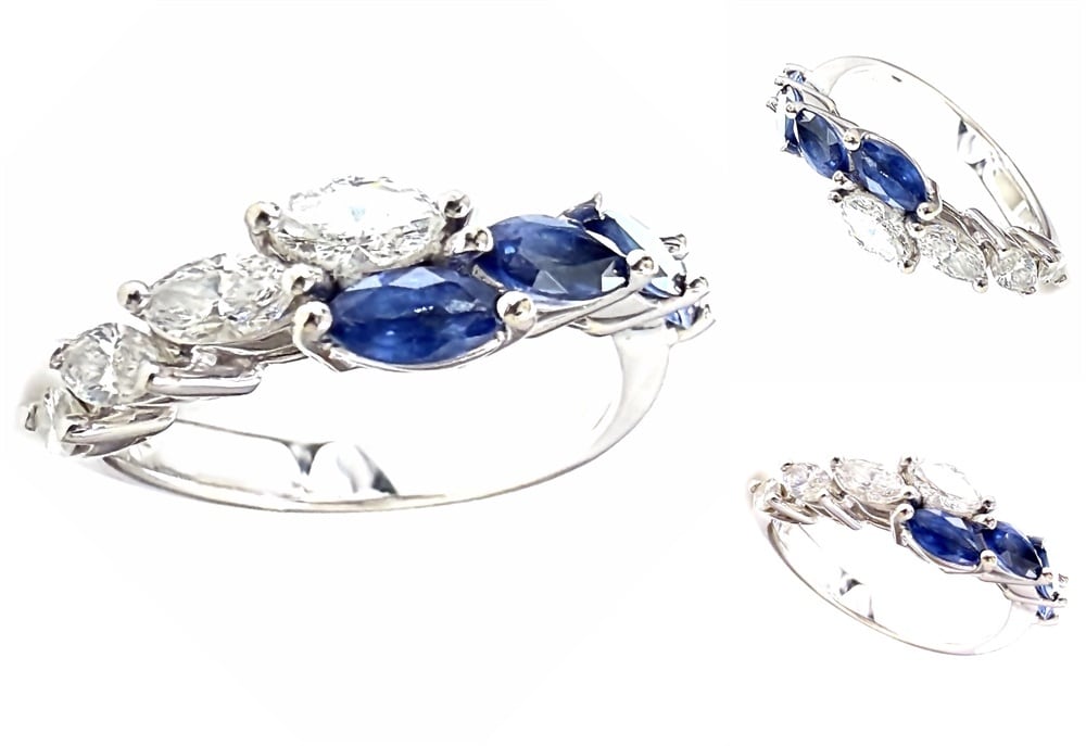 DAMIANI ダミアーニ マーキス ダイヤモンド サファイア リング K18 WG 8P コンビ 指輪 15号 ホワイトゴールド