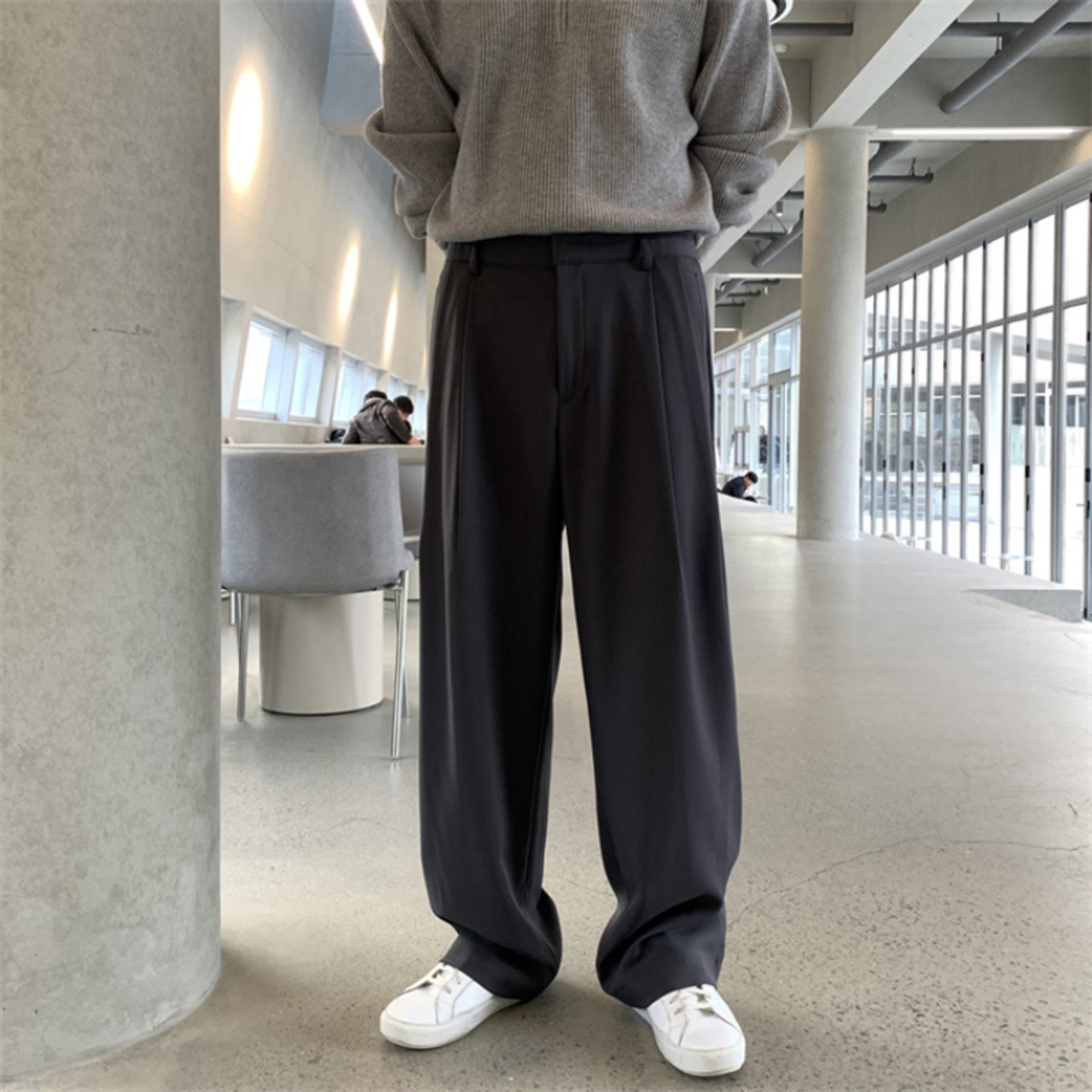 ダブルプリーツドレープワイドカジュアルパンツ　0751