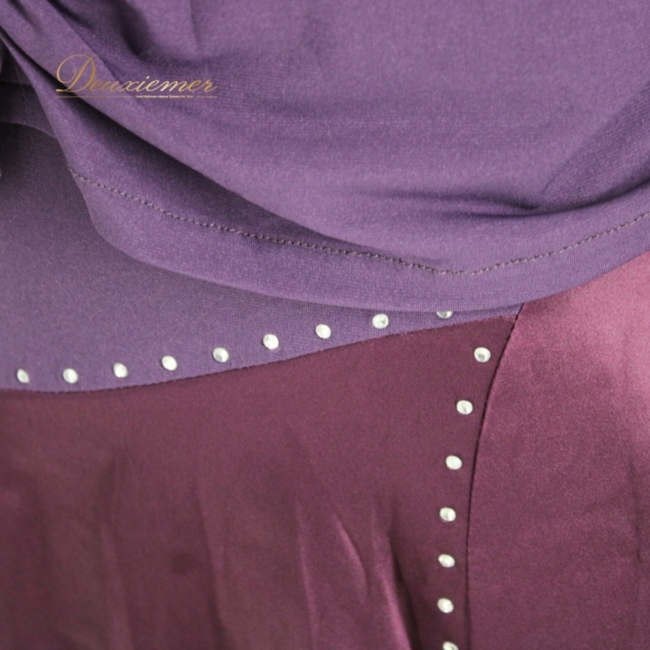 社交ダンス 衣装 スタンダード 上下セット セットアップ パーティ衣装 女性用 レディース オールシーズン 紫 パープル系 ACROSS ラインストーン 伸縮性 発表会 ダンスレッスン おしゃれ 体型カバー ラインストーン付き スカート フレアスカート