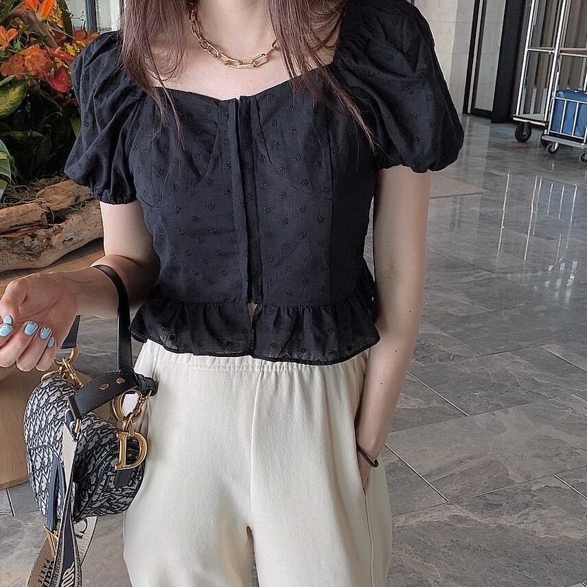 Flower corset blouse / Black(6月上旬〜中旬頃発送予定)