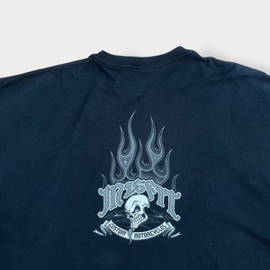 【GILDAN】3XL ビッグシルエット ロゴ バックプリントTシャツ misfit custom motorcycles バイク スカル アーチロゴ 袖プリント US古着