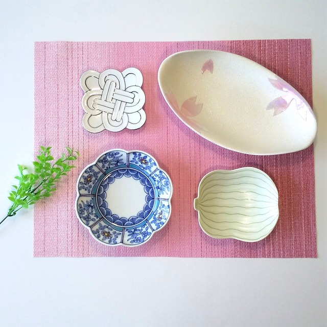 桜楕円皿、花鳥草花、プラチナ、瓢4点セット