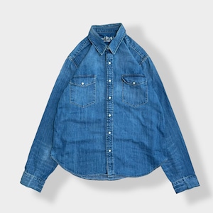 【GAP】デニムシャツ 長袖シャツ フラップポケット 雰囲気系 ダメージ ギャップ XL ビッグサイズ US古着