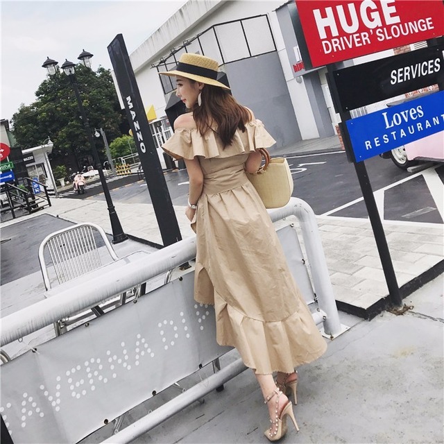 オフショルダーワンピース フレア フリル 不規則 前が短い後ろが長い Lavy 秋 冬 レディースアパレル Kosy